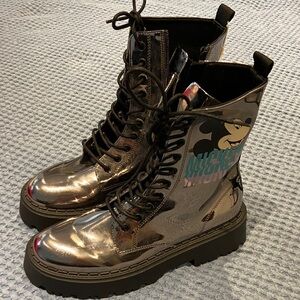 Zara Metallic Mickey Mouse Combat Boots